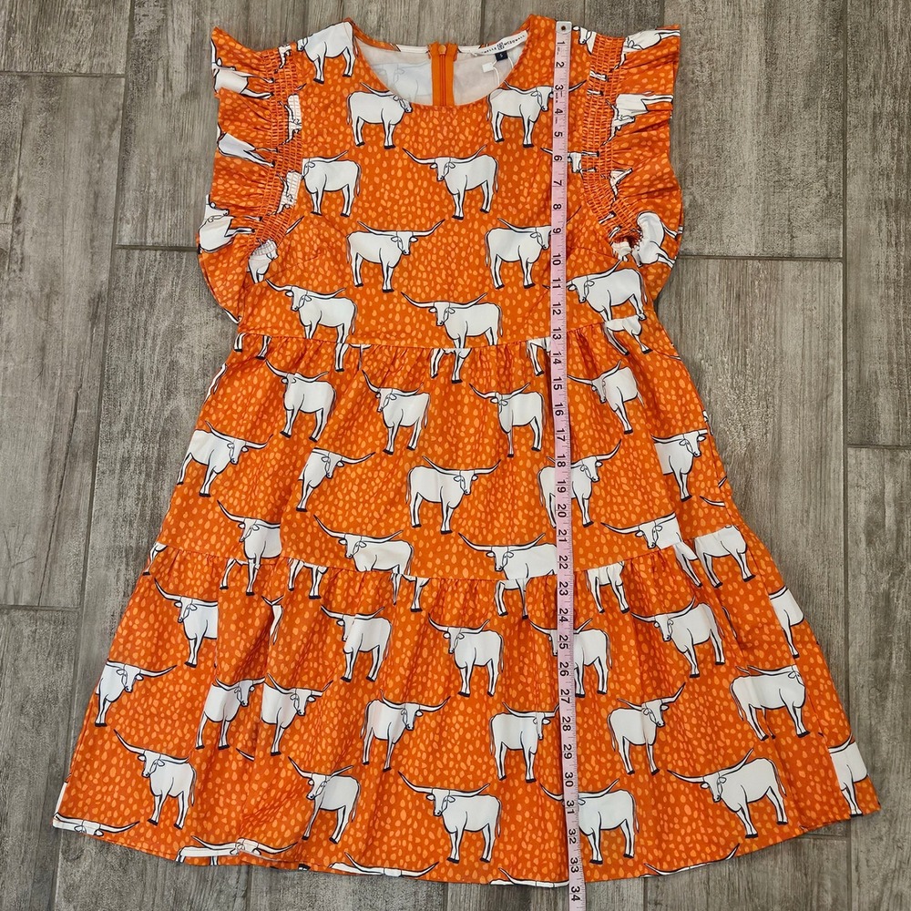 Michelle McDowell Ellen Dress Horns‎ Orange Longhorn Tiered Mini Dress Small NEW - Picture 3 of 8